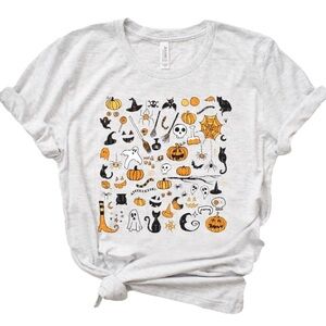 Halloween Graphic T-shirt Pumpkins Ghosts Bats Cats Witches Cobwebs Size Small